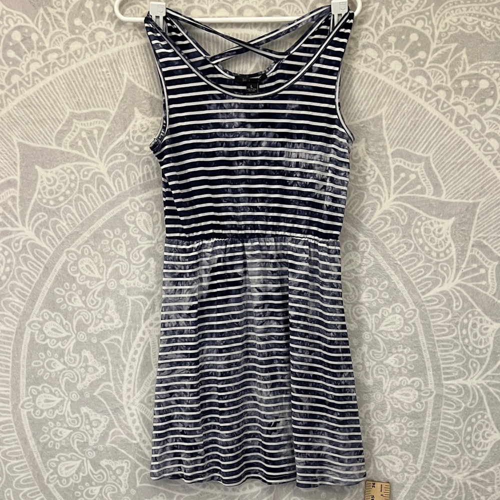 Striped Navy and White Womens Dress 5th & Love L Large NWT